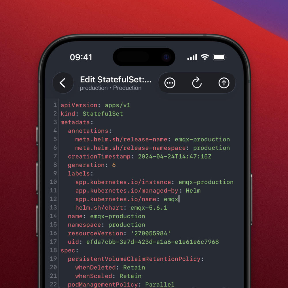 An iPhone showing a text editor editing Kubernetes YAML