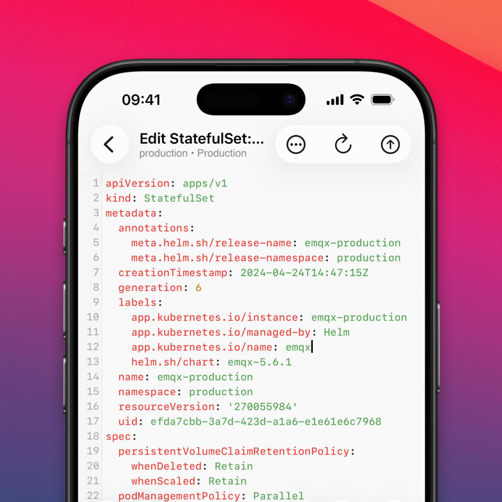 An iPhone showing a text editor editing Kubernetes YAML