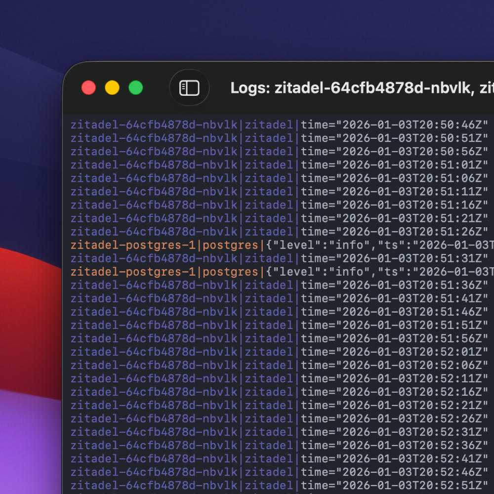 A macOS window showing Kubernetes logs