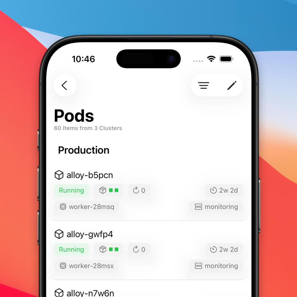An iPhone showing a list of pods