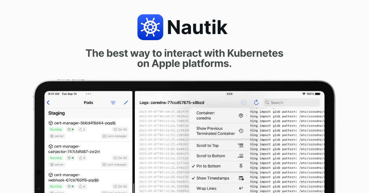 Nautik comes with powerful concurrency features, allowing you to to cheaply connect to as many clusters as you want simultaneously. Follow logs of mul